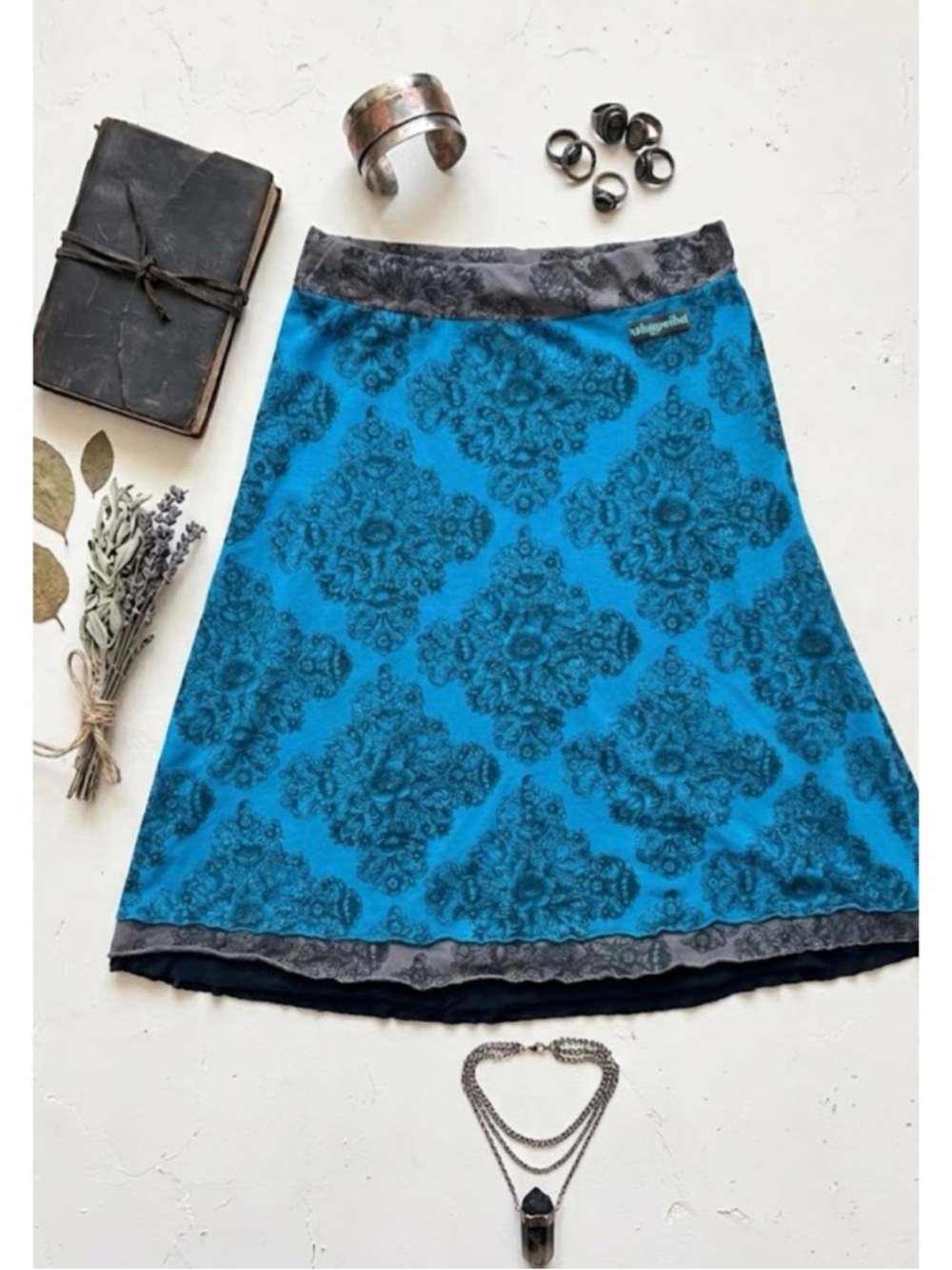 Olkapolka Design Team Artisan South African Floral Damask Midi Skirt